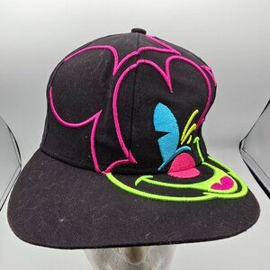 Disney Neon Mickey Mouse Black Snapback Hat Adjustable Bright Embroidered Cap